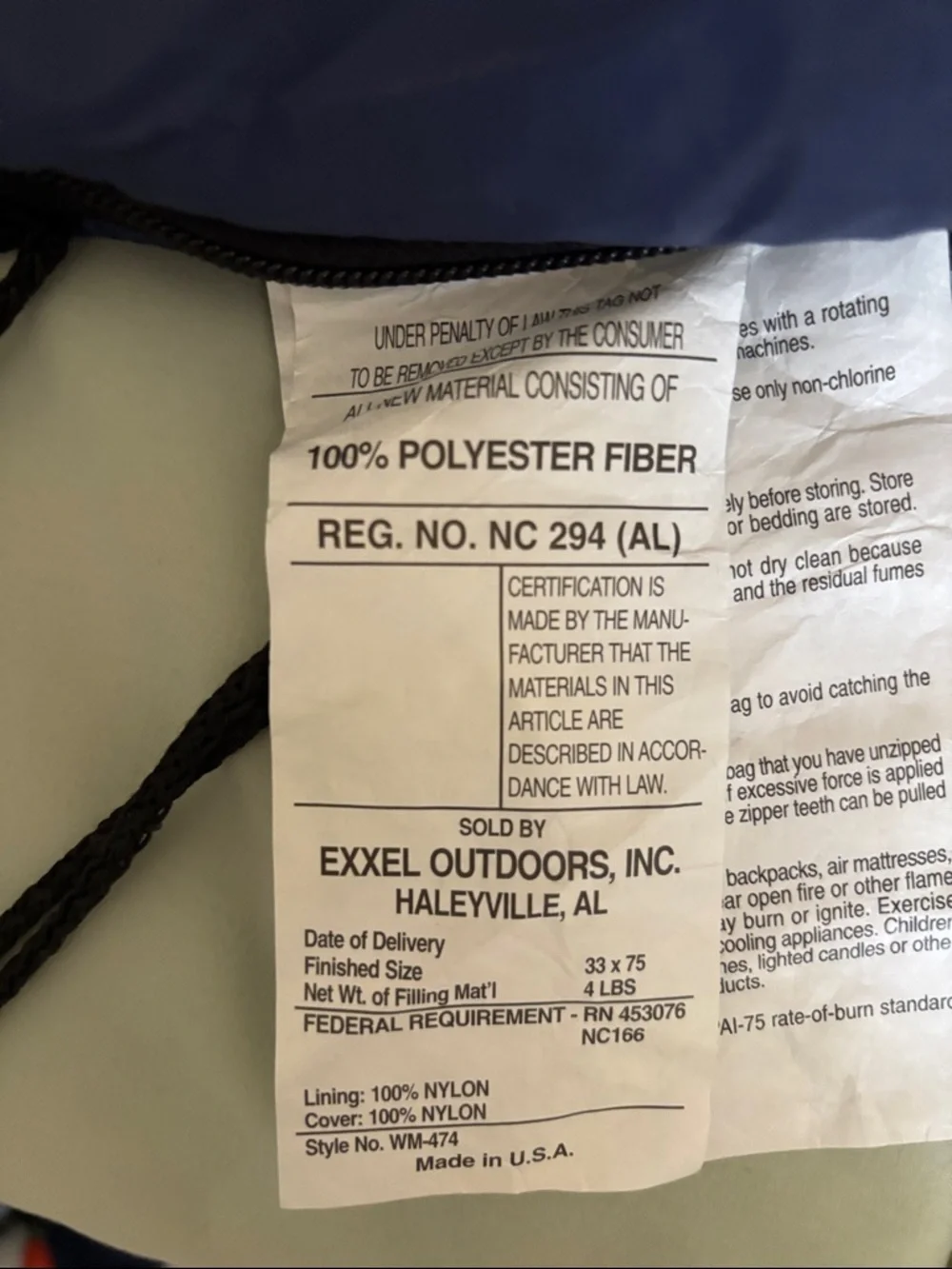 ExxelOutdoors sleeping bag